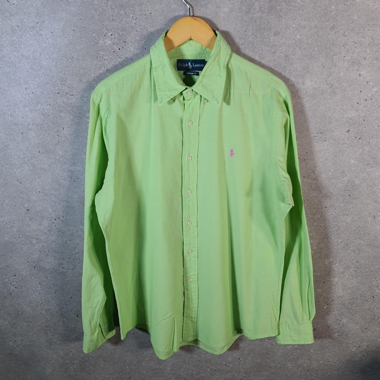 Vintage Ralph Lauren Button Down Shirt Men’s Large Green Custom Fit Cotton Pony