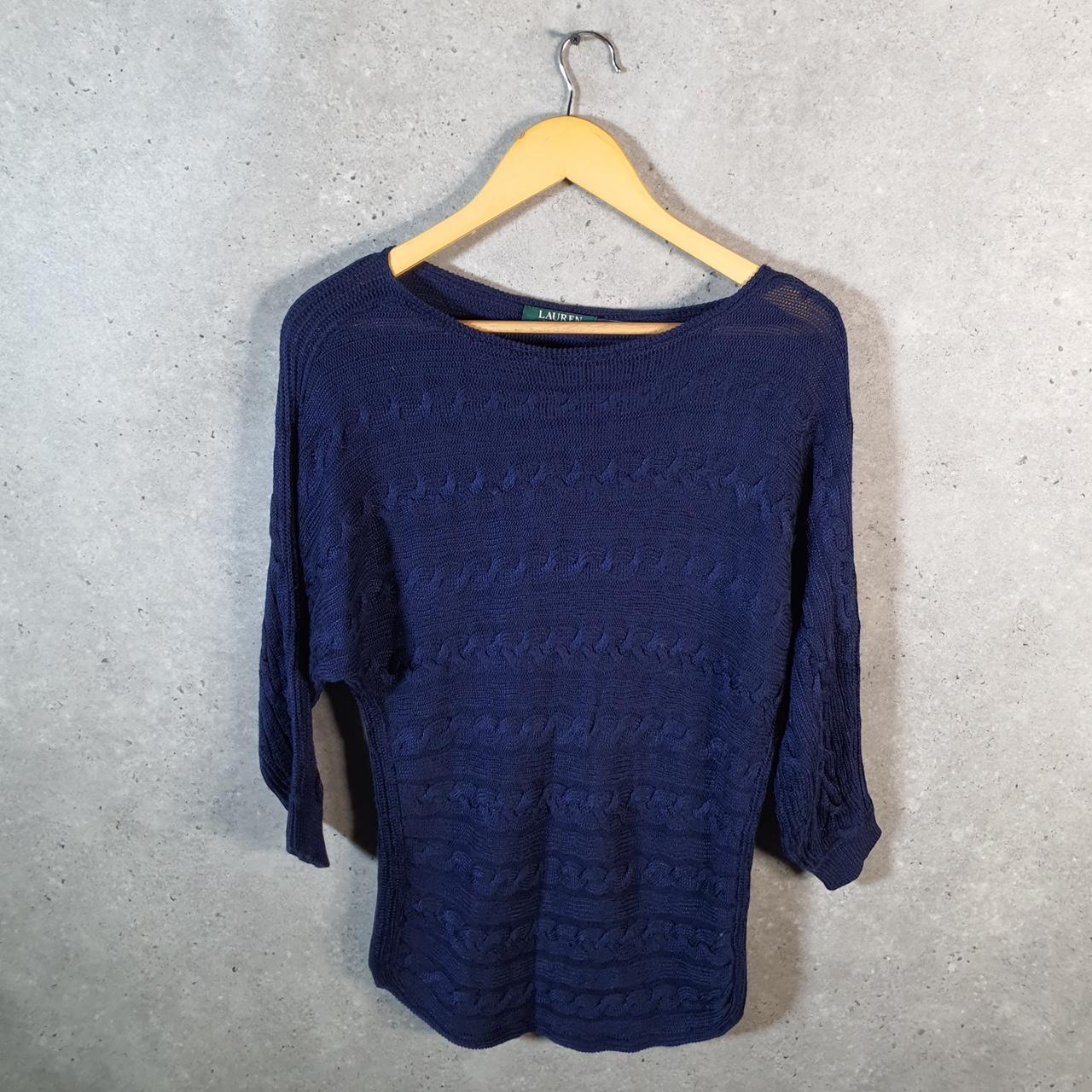Vintage Ralph Lauren Polo Knit Sweater Womens Small Navy Blue Cotton Pullover