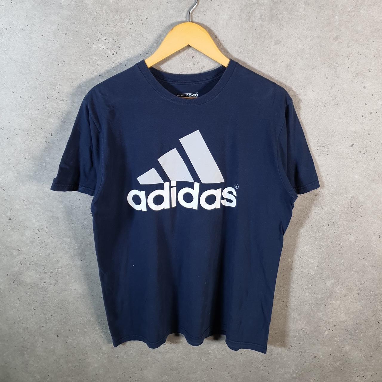 Vintage Adidas Go To Tee Retro T Shirt Men’s Large Navy Blue Three Stripes Logo