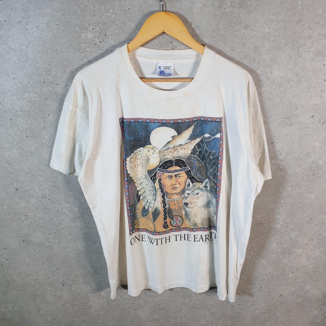 Vintage Human Tees One With the Earth 90s USA Single Stitch T Shirt Men’s XL White
