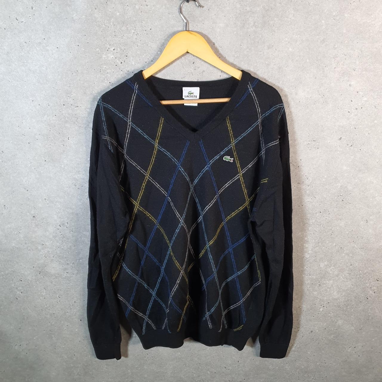 Vintage Lacoste Knit Sweater Mens Large Black Y2K Jumper Logo