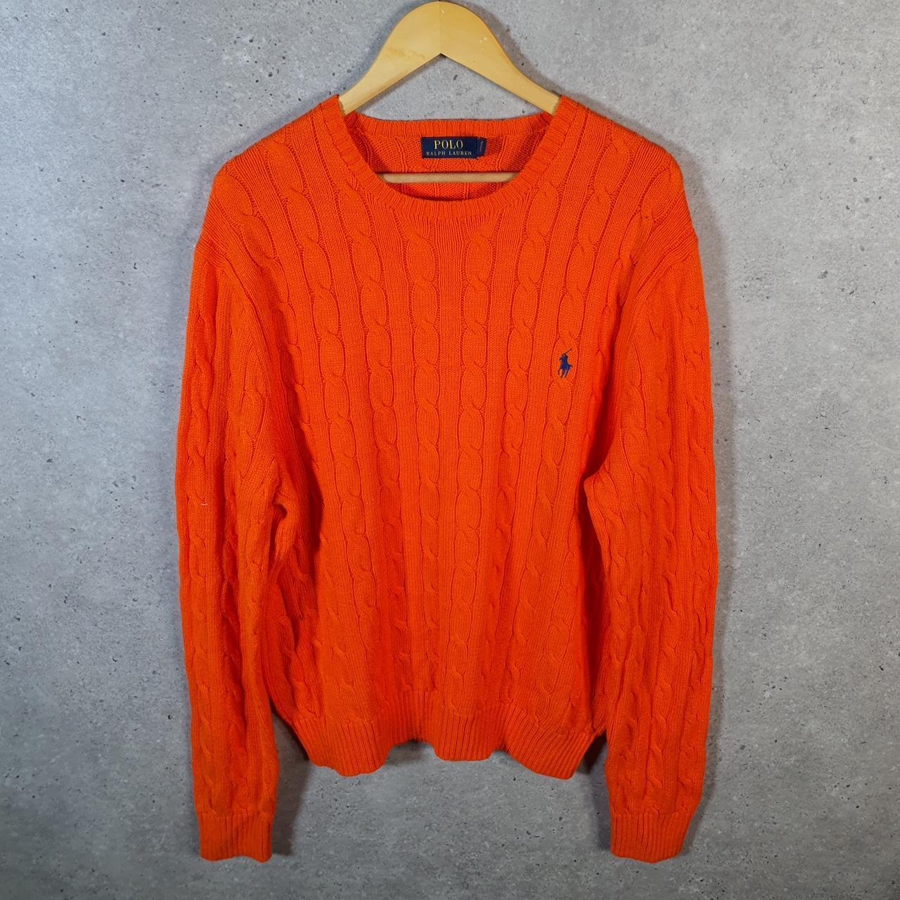 Vintage Ralph Lauren Polo Cable Knit Sweatshirt Men’s XL Orange Cotton Pullover Pony