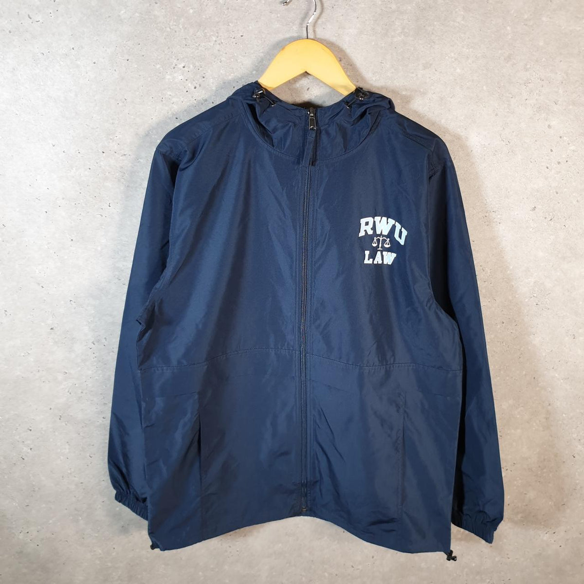 Vintage Champion Windbreaker Track Jacket Mens Medium Blue Logo Full Zip Hooded