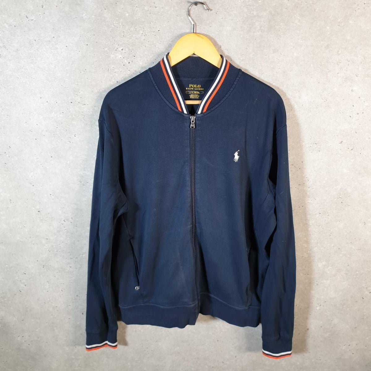 Vintage Ralph Lauren Polo Sweatshirt Men’s Large Navy Blue Cotton Full Zip Pony