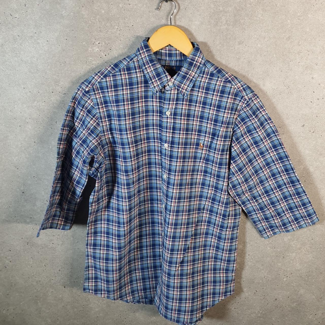 Vintage Ralph Lauren Button Down Shirt Men’s Large Blue Classic Fit Checkered Cotton Pony