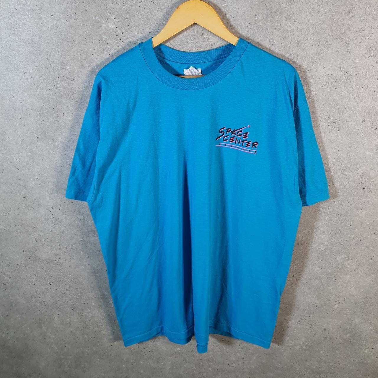 Vintage Hanes Space Centre Houston Man On Moon 90s USA Single Stitch T Shirt Men’s XL Blue