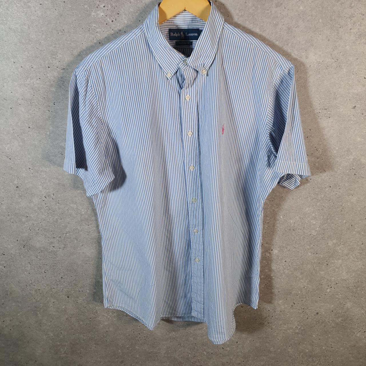 Vintage Ralph Lauren Button Down Shirt Men’s Large Blue Striped Custom Fit
