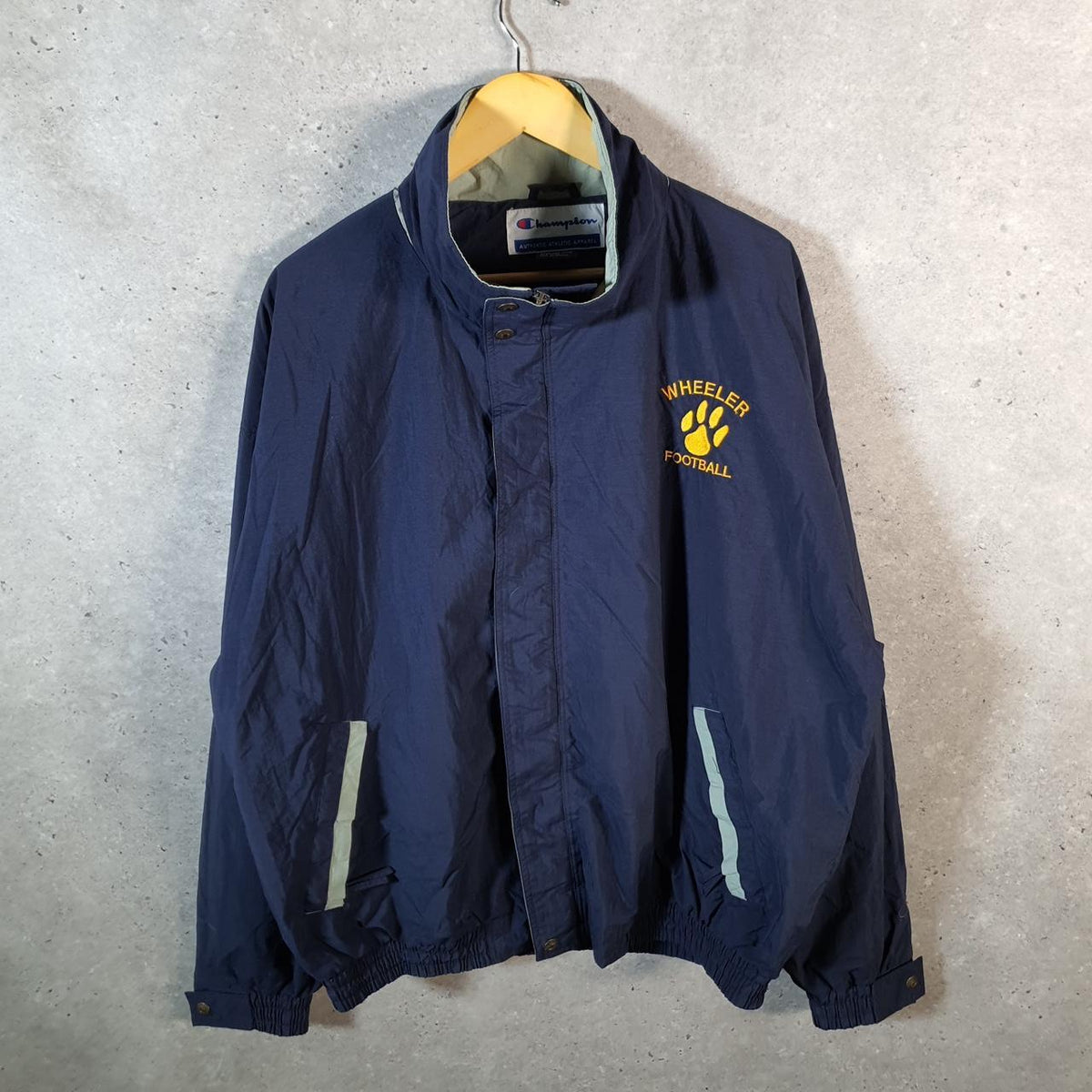 Vintage Champion Windbreaker Track Jacket Mens XL Blue Wheeler Football