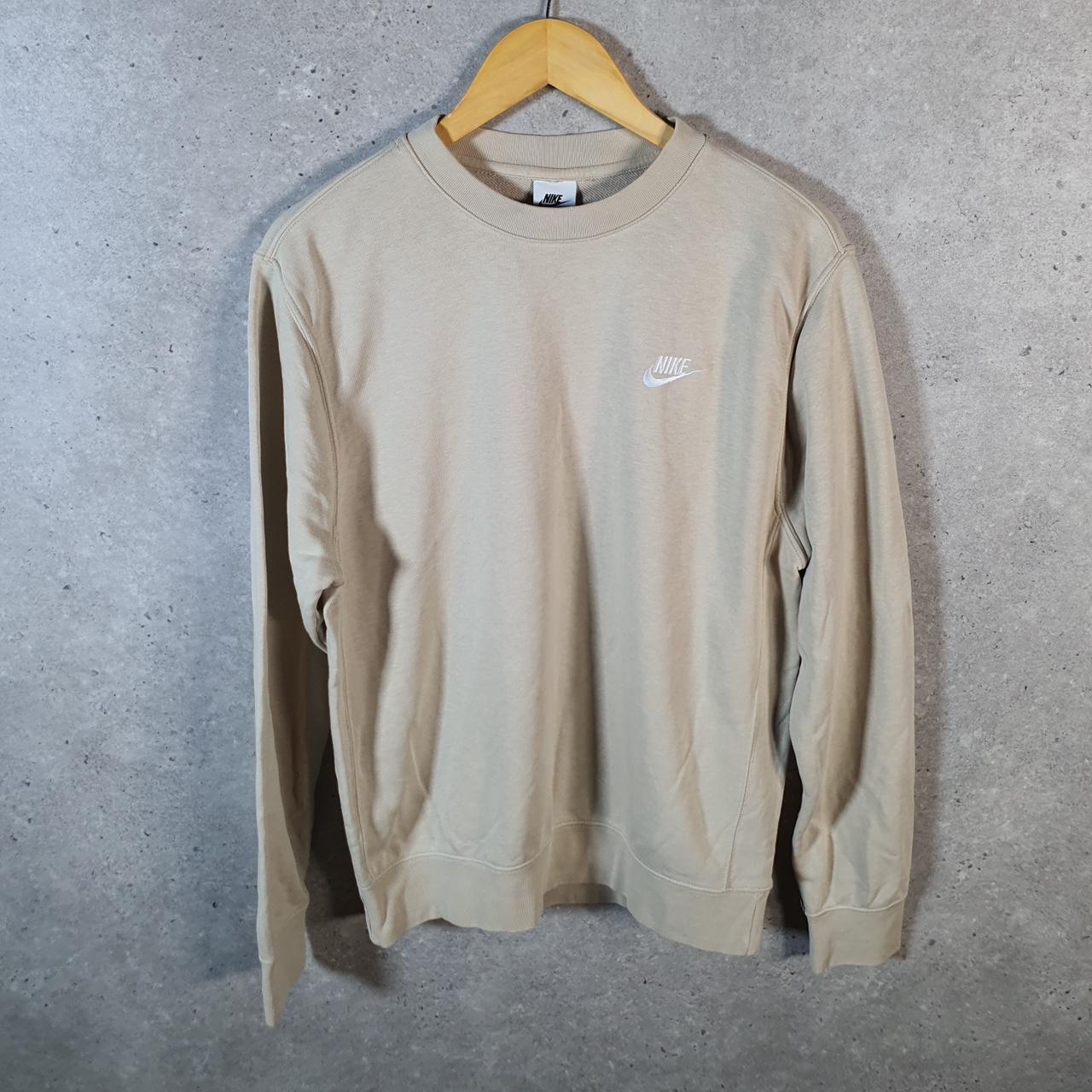 Vintage Nike Club Embroidered Sweatshirt Men’s Small Beige Swoosh Y2K Pullover Logo