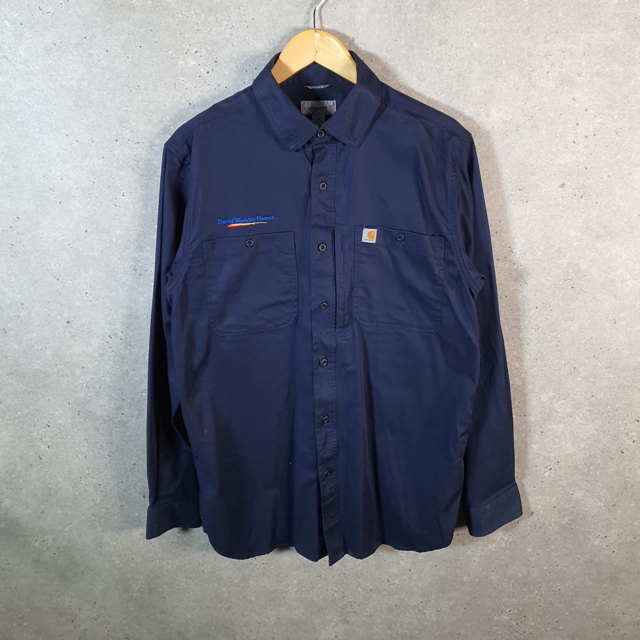 Vintage Carhartt Shirt Button Down Mens Medium Blue Long Sleeve Chore Utility Relaxed - Big Fish Vintage