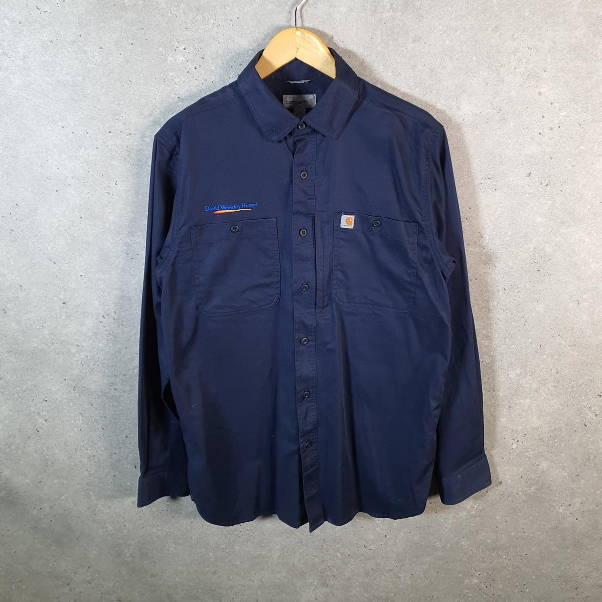 Vintage Carhartt Shirt Button Down Mens Medium Blue Long Sleeve Chore Utility Relaxed - Big Fish Vintage