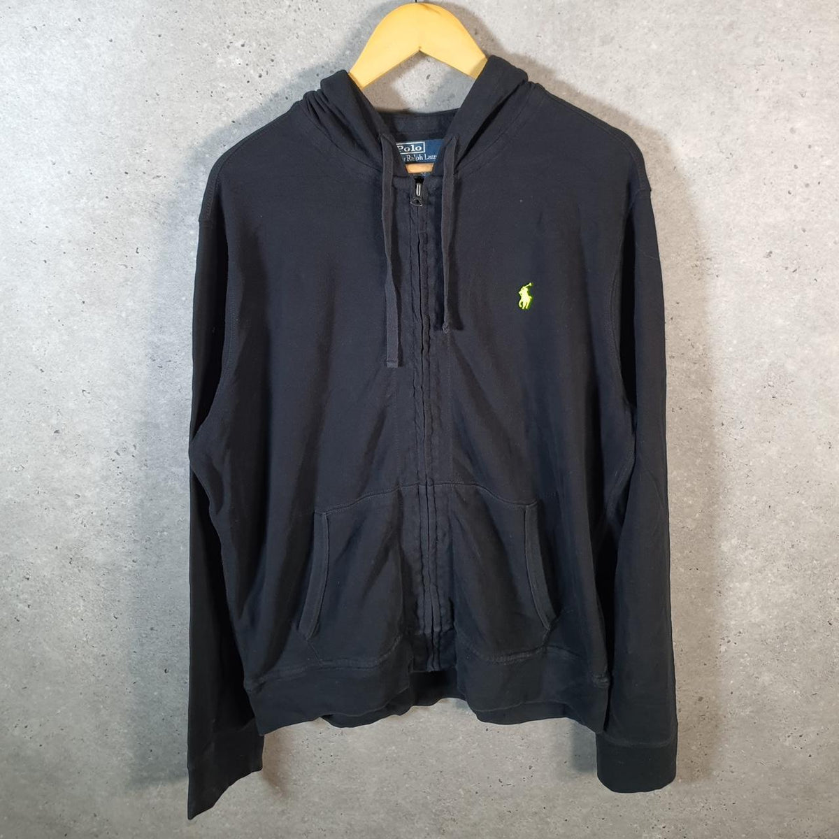 Vintage Ralph Lauren Polo Heavyweight Hoodie Men’s XL Black Cotton Full Zip Pony