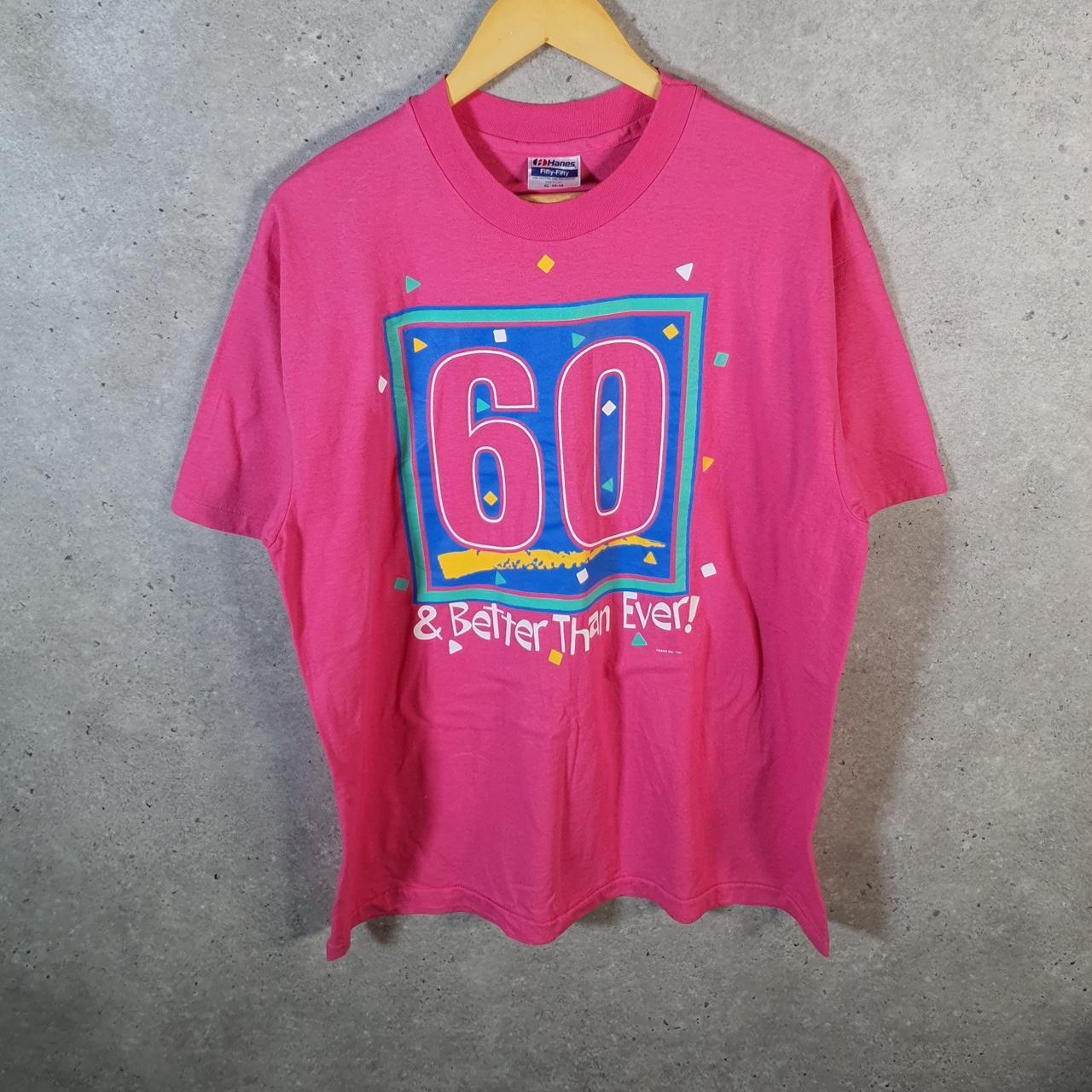 Vintage Hanes 1991 60 Years Old Birthday USA Single Stitch T Shirt Men’s XL Pink