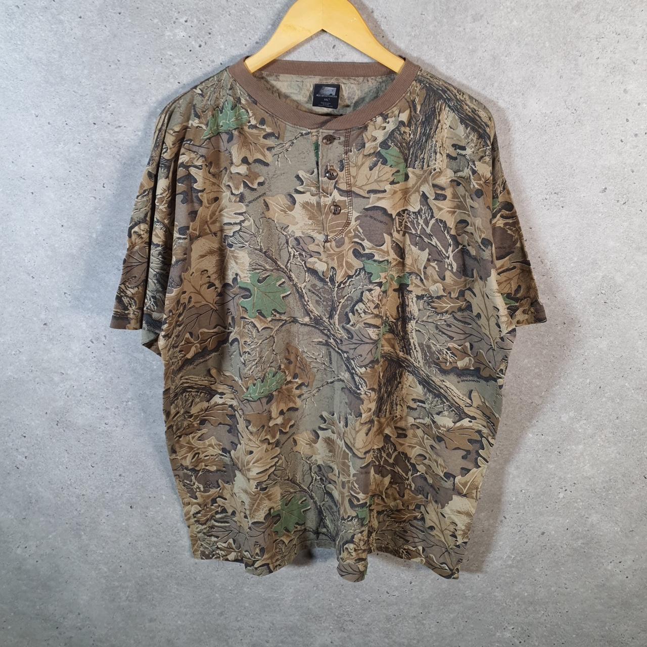 Vintage Ace Sportswear RealTree Camoflauge T Shirt Mens 2XL Camo Short Sleeve