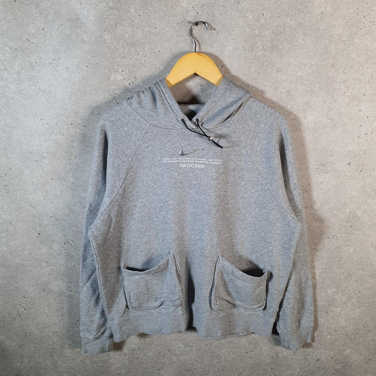 Vintage Nike Pockets Hoodie Womens Medium Grey Swoosh Y2K Pullover Logo