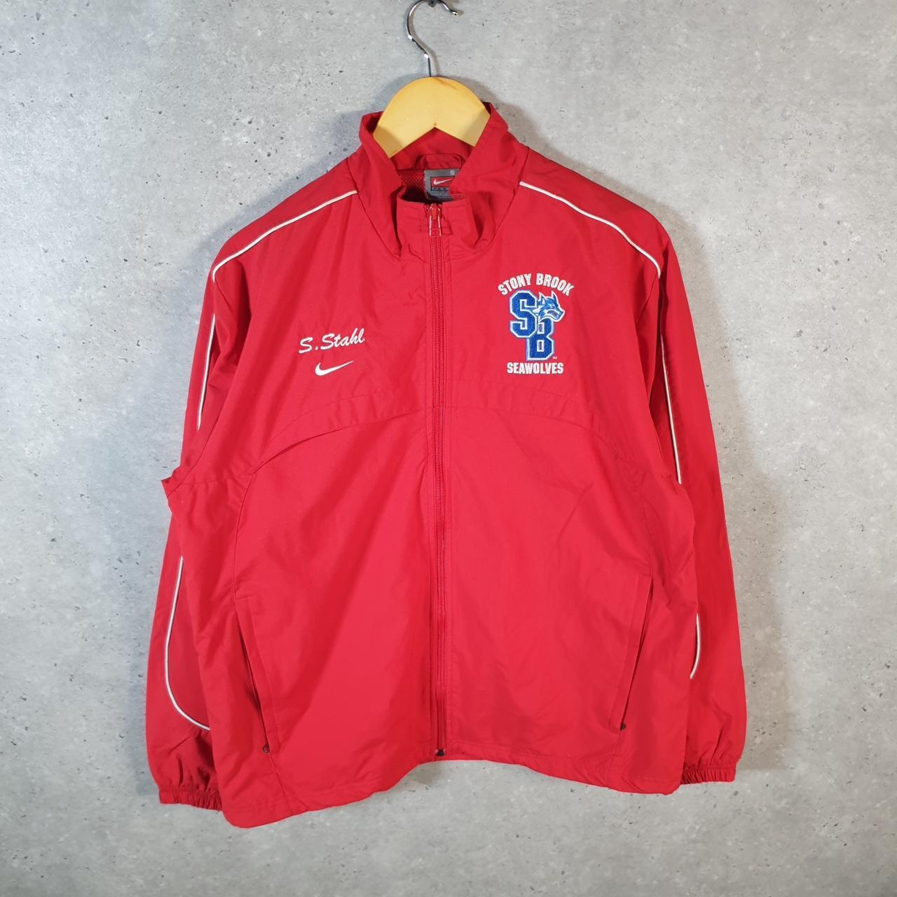 Vintage Nike Team Windbreaker Track Jacket Mens Small Red USA Swoosh Full Zip