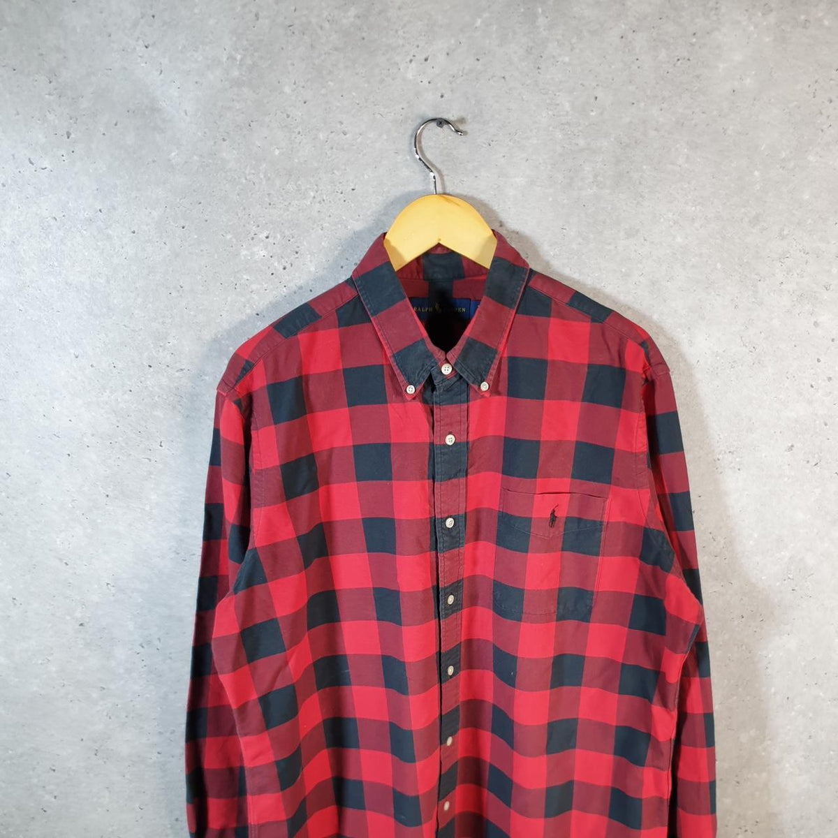 Vintage Ralph Lauren Button Down Shirt Men’s XL Red Checkered Classic Fit Pony