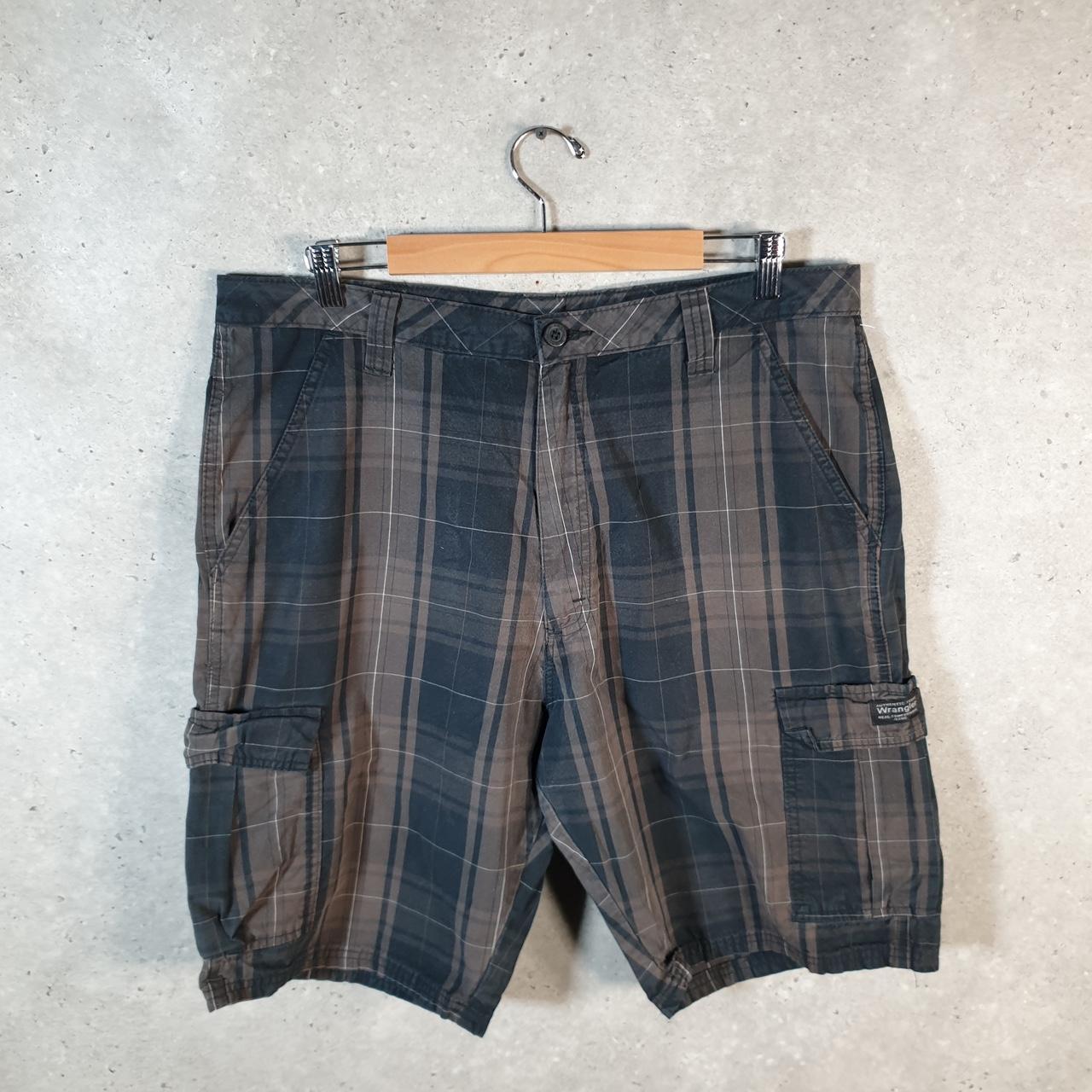 Vintage Wrangler Chino Shorts Jorts Cargo Men’s W36 Grey Checkered Baggy Cotton