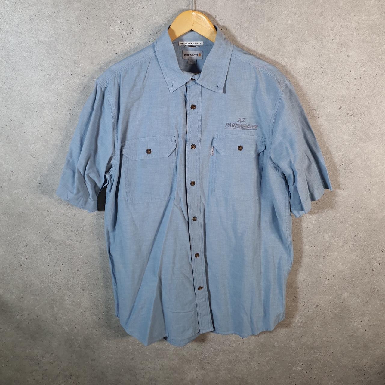 Vintage Carhartt Shirt Button Down Mens Large Blue Short Sleeve Chore Utility Relaxed - Big Fish Vintage