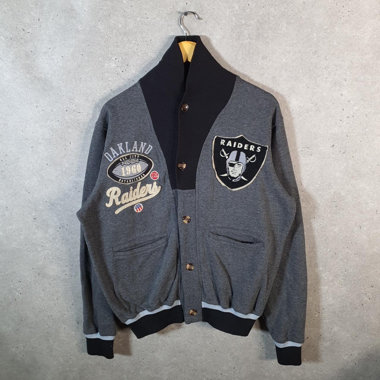 Vintage NFL Oakland Raiders Cardigan Embroidered Men’s Medium Grey Pro Sport USA