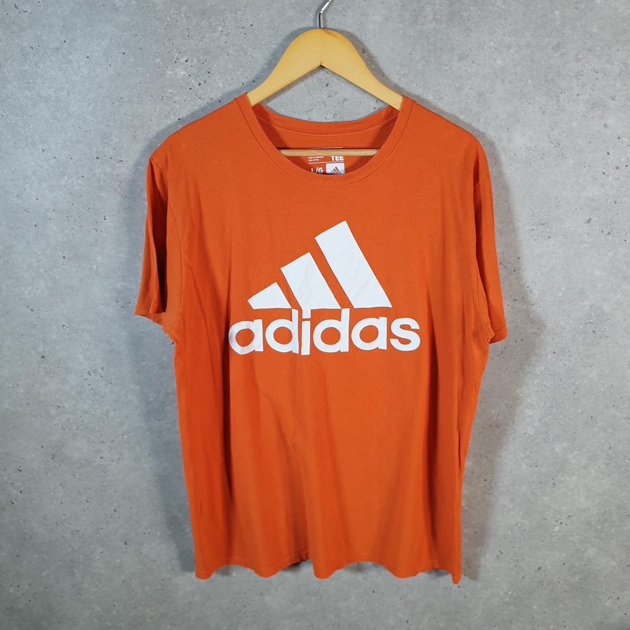 Vintage Adidas Go To Tee T Shirt Men’s Large Graphic Orange Three Stripes Logo Athletic