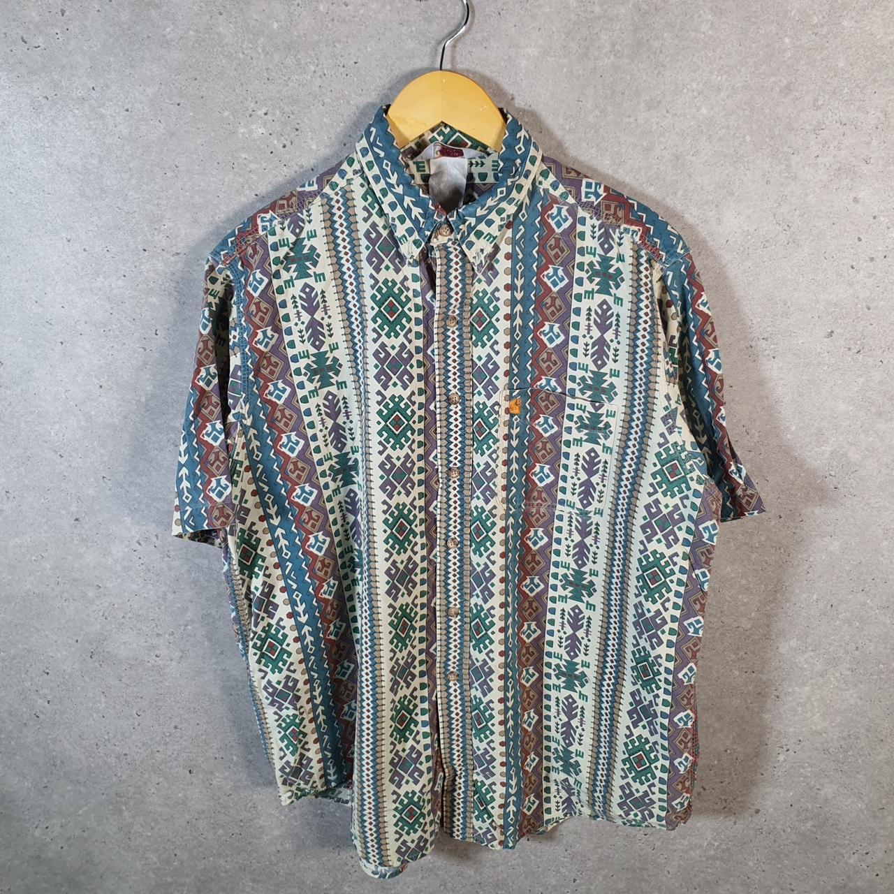 Vintage Carhartt Aztec Shirt Button Down Mens XL  Striped Short Sleeve Utility Relaxed Fit