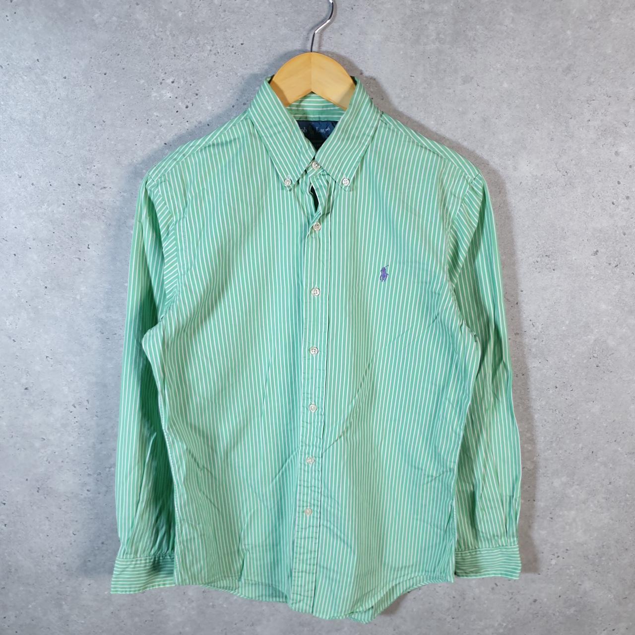Vintage Ralph Lauren Button Down Shirt Men’s Small Green Custom Fit Cotton Stretch Pony