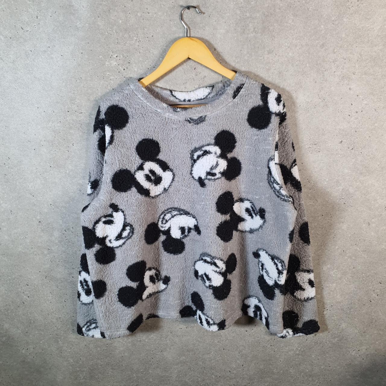 Disney Mickey Mouse Fleece Pullover Sweatshirt Womens XL Grey Embroidered Logo