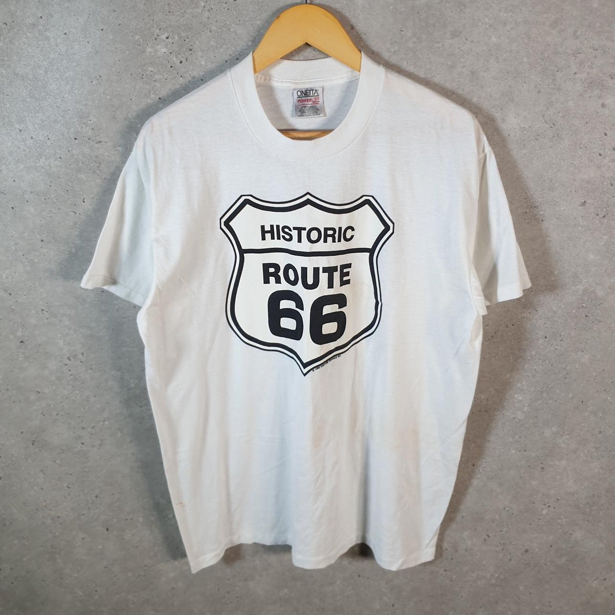 Vintage Oneita Power Route 66 1993 Single Stitch T Shirt Men’s Large White C9420