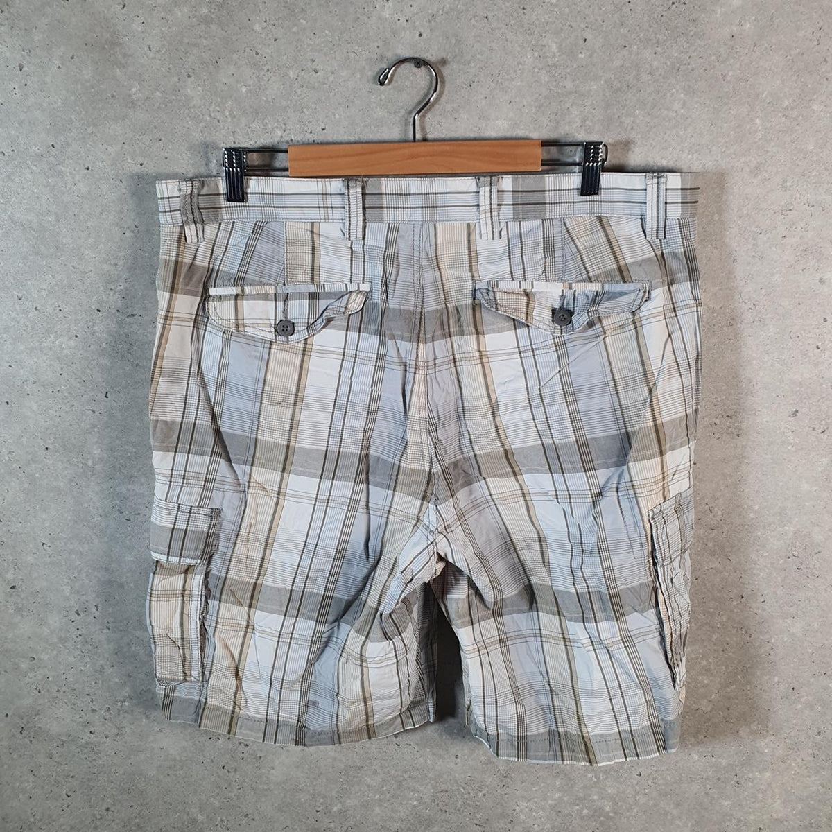 Vintage Dockers Chino Shorts Jorts Cargo Men’s W38 Grey Checkered Baggy Cotton A4237