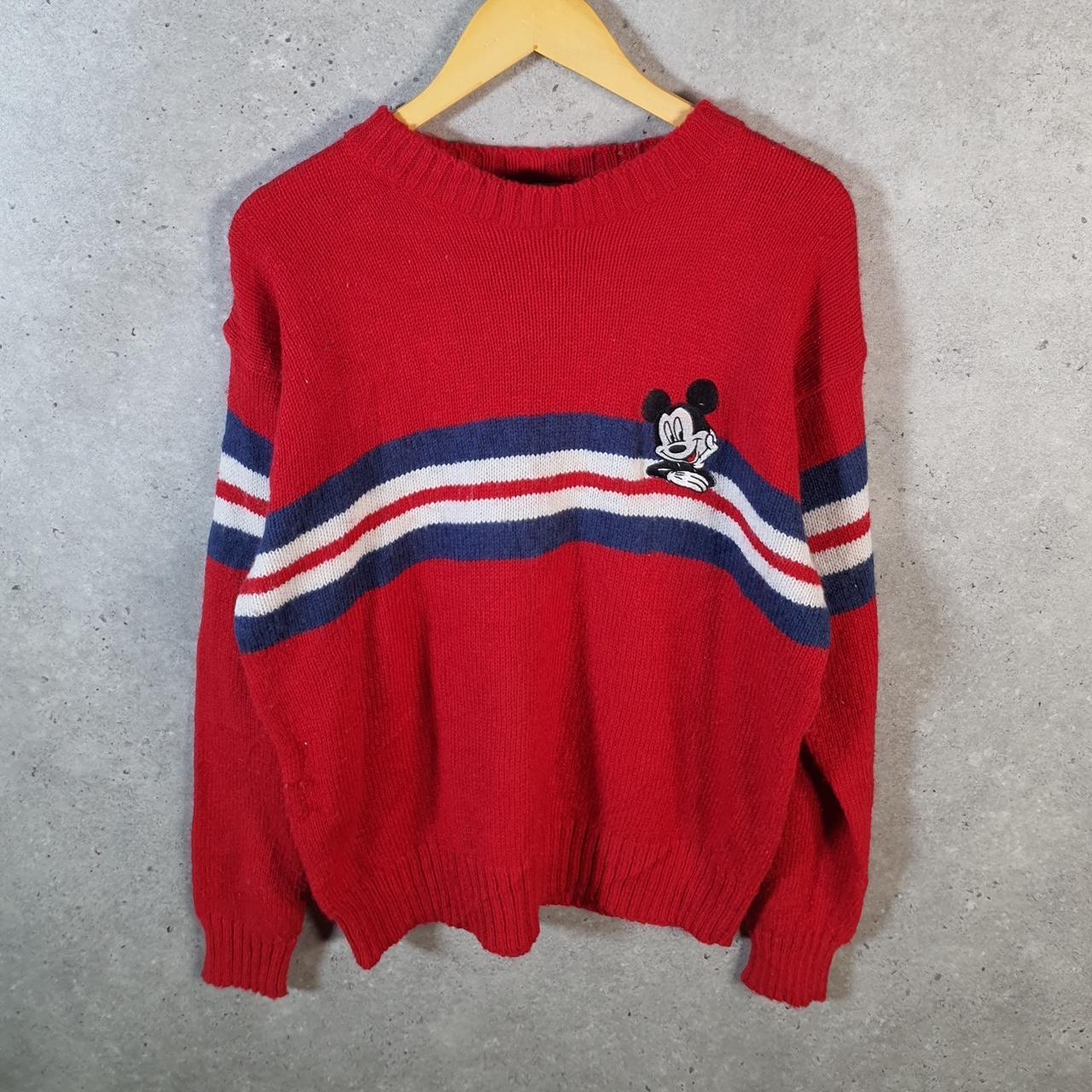 Vintage Walter Disney World Mickey Mouse Knit Sweatshirt Womens XL Red Logo Winter