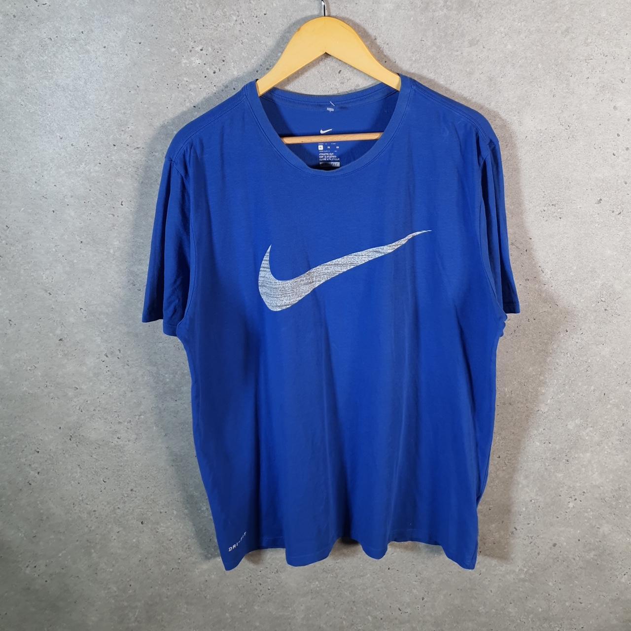 Vintage Nike Dri Fit Spellout T Shirt Men’s XL Blue Logo Swoosh Athletic