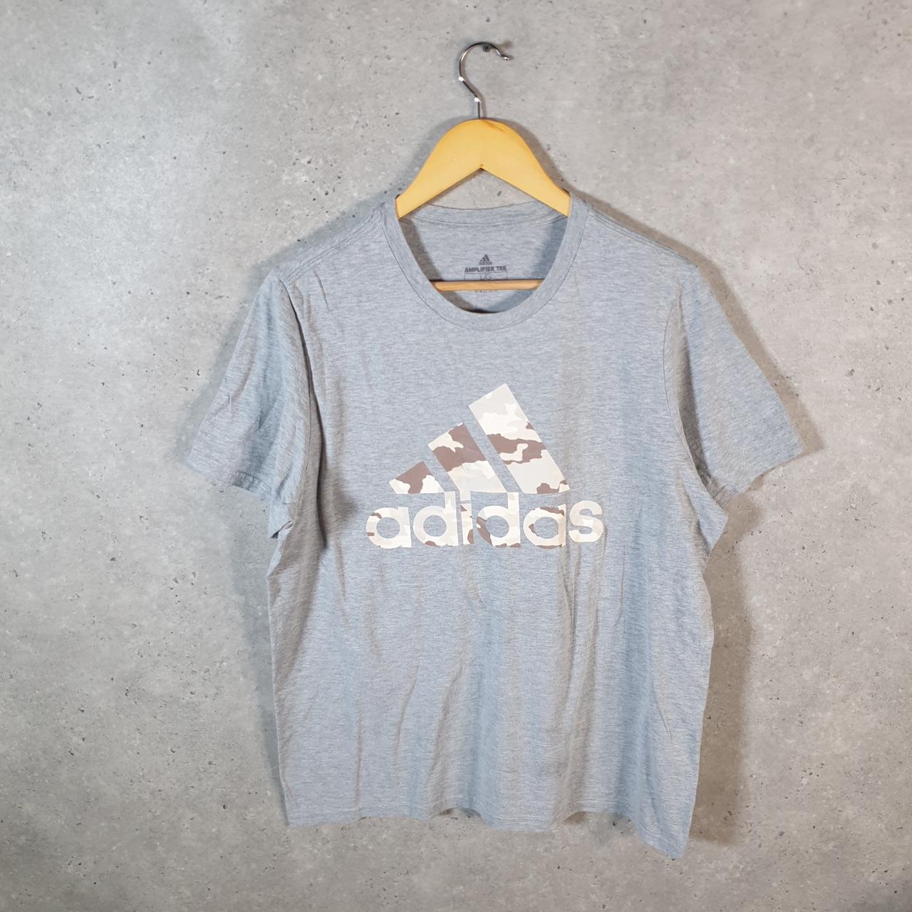 Vintage Adidas Amplifier T Shirt Men’s Large Grey Three Stripes Logo Athletic