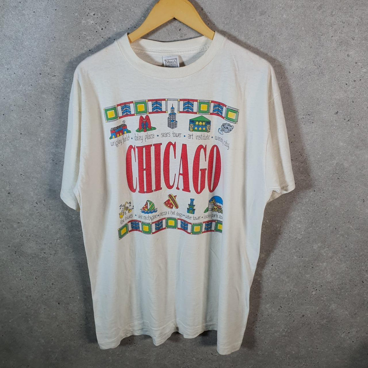 Vintage Mega Designs Chicago Graphic 90s USA Single Stitch T Shirt Men’s XL White