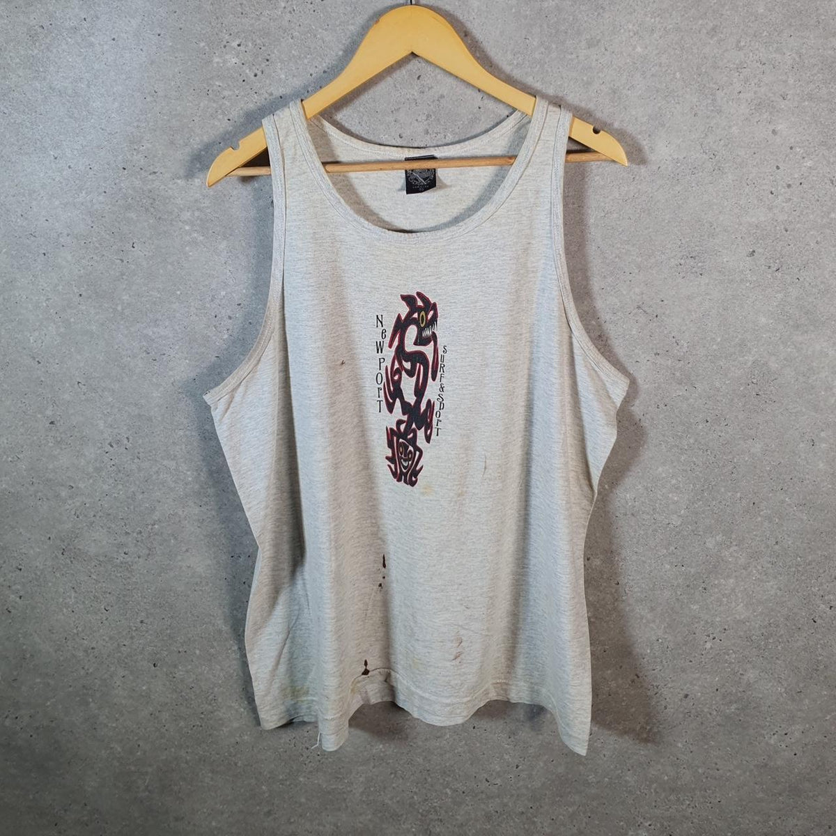 Vintage Newport Surf & Sport Dragon 90s USA Single Stitch Vest Men’s XL Grey