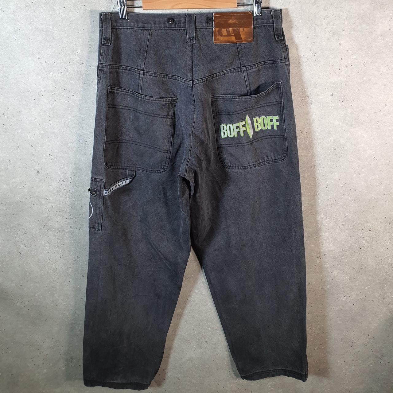 Vintage Boff Boff Baggy Y2K Hip Hop Jeans Mens W38 Grey Embroidered Denim Wide Leg Big Fish Vintage