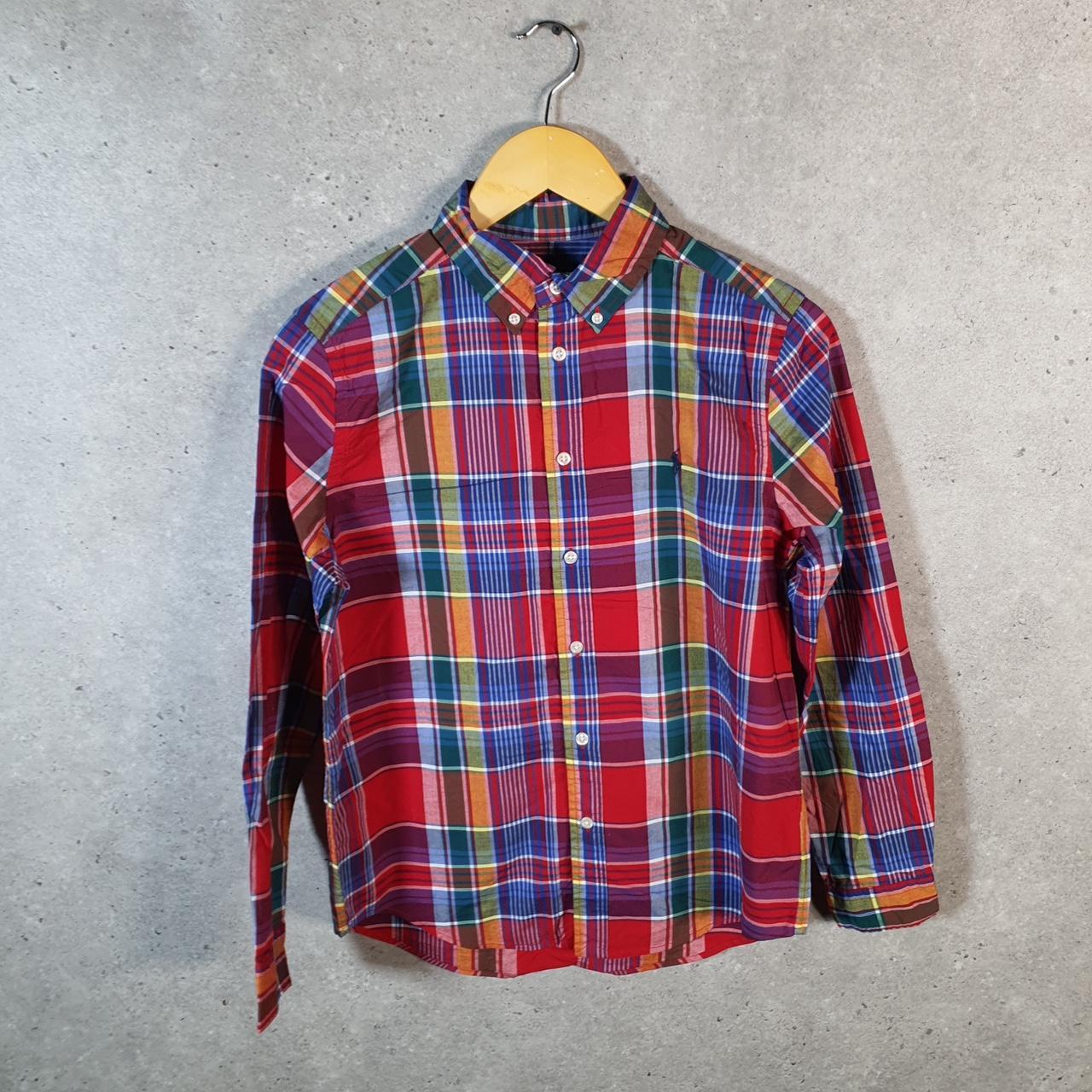 Vintage Ralph Lauren Button Down Shirt Womens L Red Checkered Natural Stretch Pony Cotton