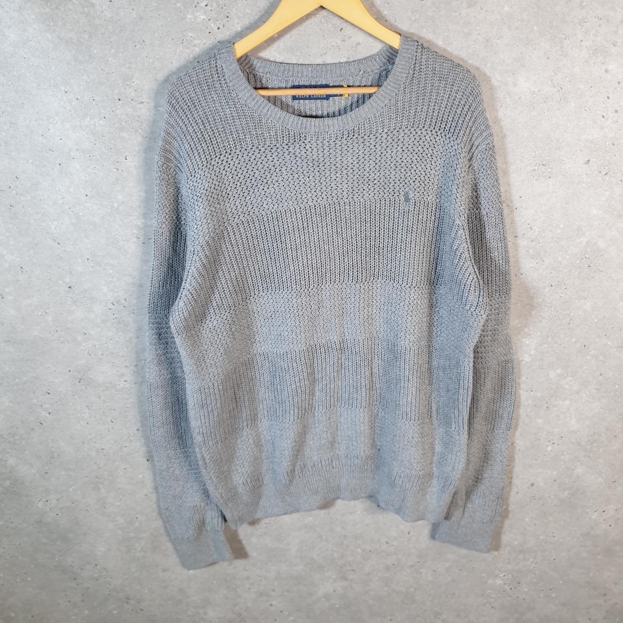 Vintage Ralph Lauren Polo Knit Sweatshirt Men’s Large Grey Cotton Pullover Pony