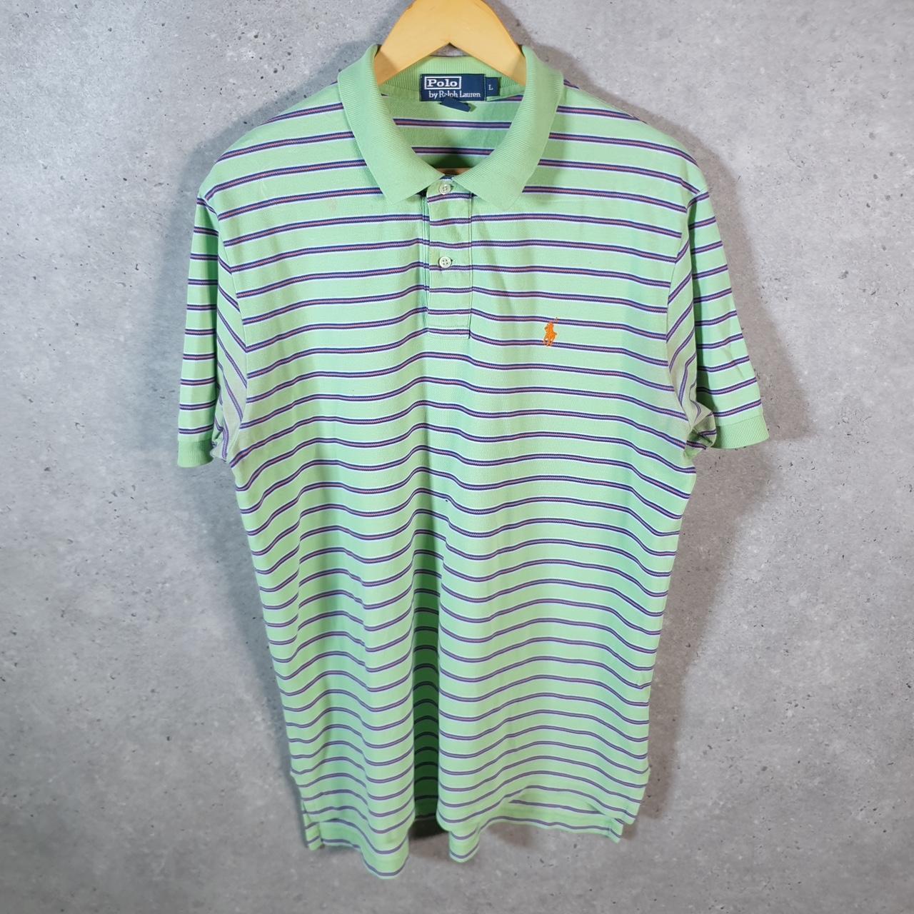 Vintage Ralph Lauren Polo Shirt Men’s large Green Striped Cotton Pony C9611