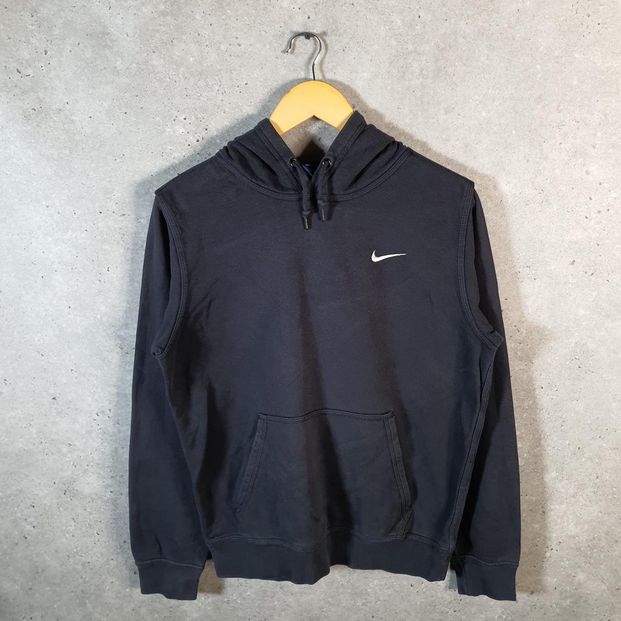 Vintage Nike Club Embroidered Hoodie Men’s Small Black Swoosh Y2K Pullover Logo