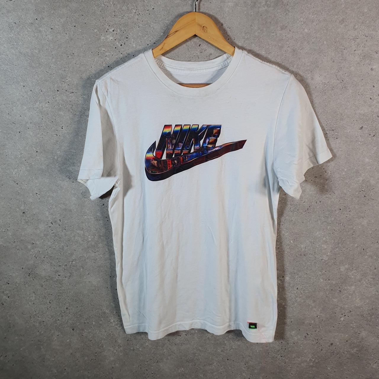 Vintage Nike Club T Shirt Men’s Small White Printed Single Swoosh Logo Athletic Big Fish Vintage