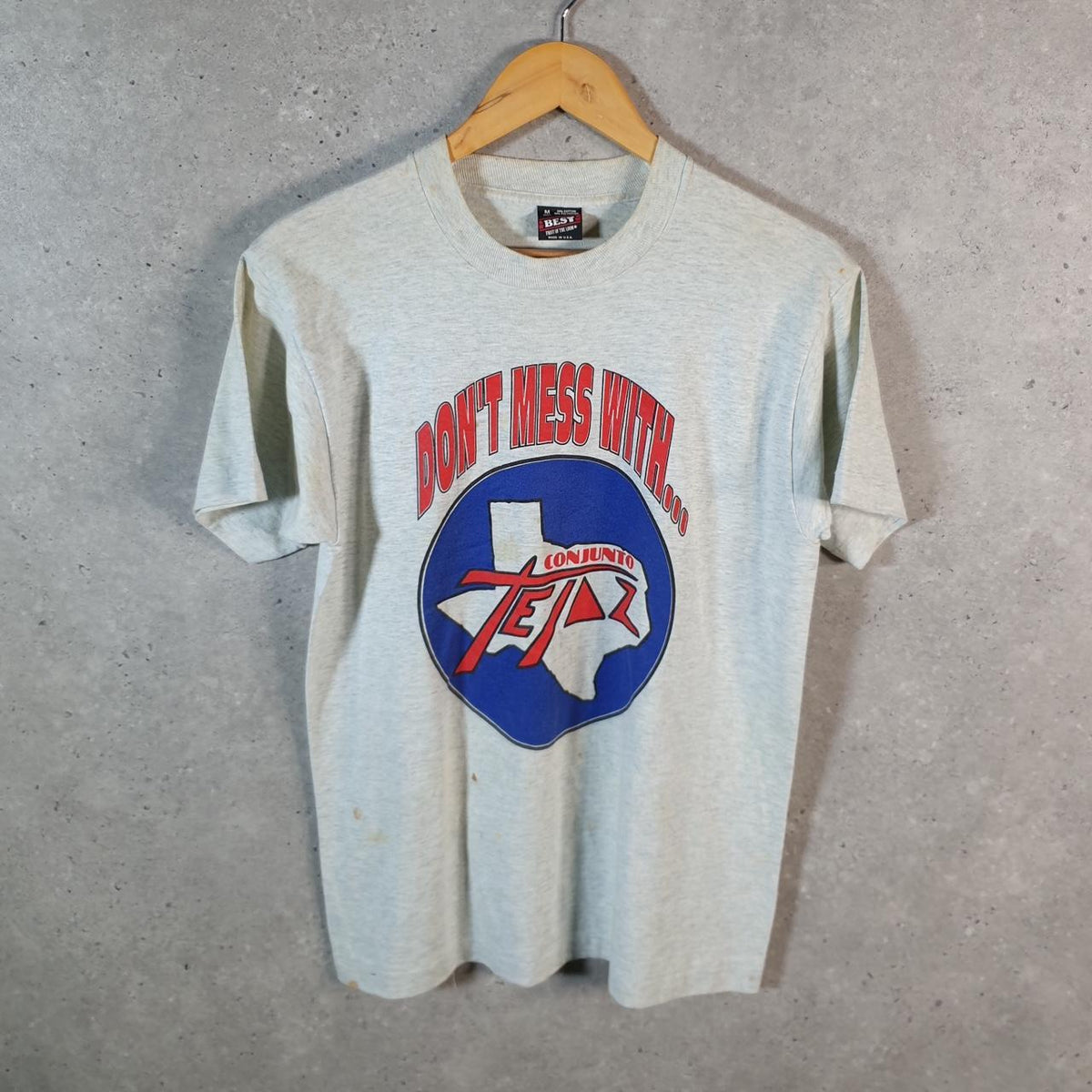 Vintage Fruit of the Loom Conjunto Tejaz 90s USA Single Stitch T Shirt Men’s Medium Grey C8397