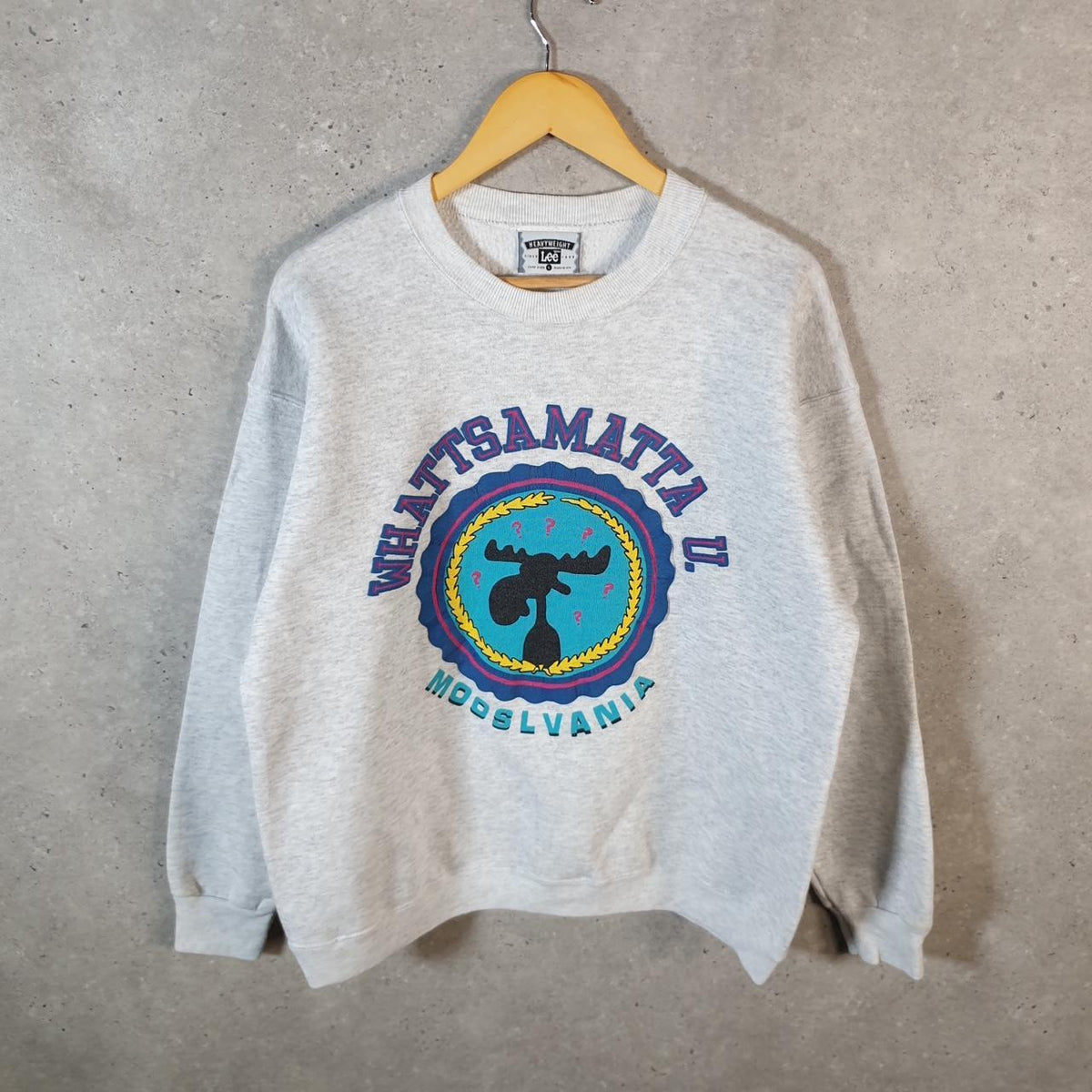 Vintage Lee Heavyweight Sweatshirt Men’s Large Grey USA Whatsamatta Mooslvania