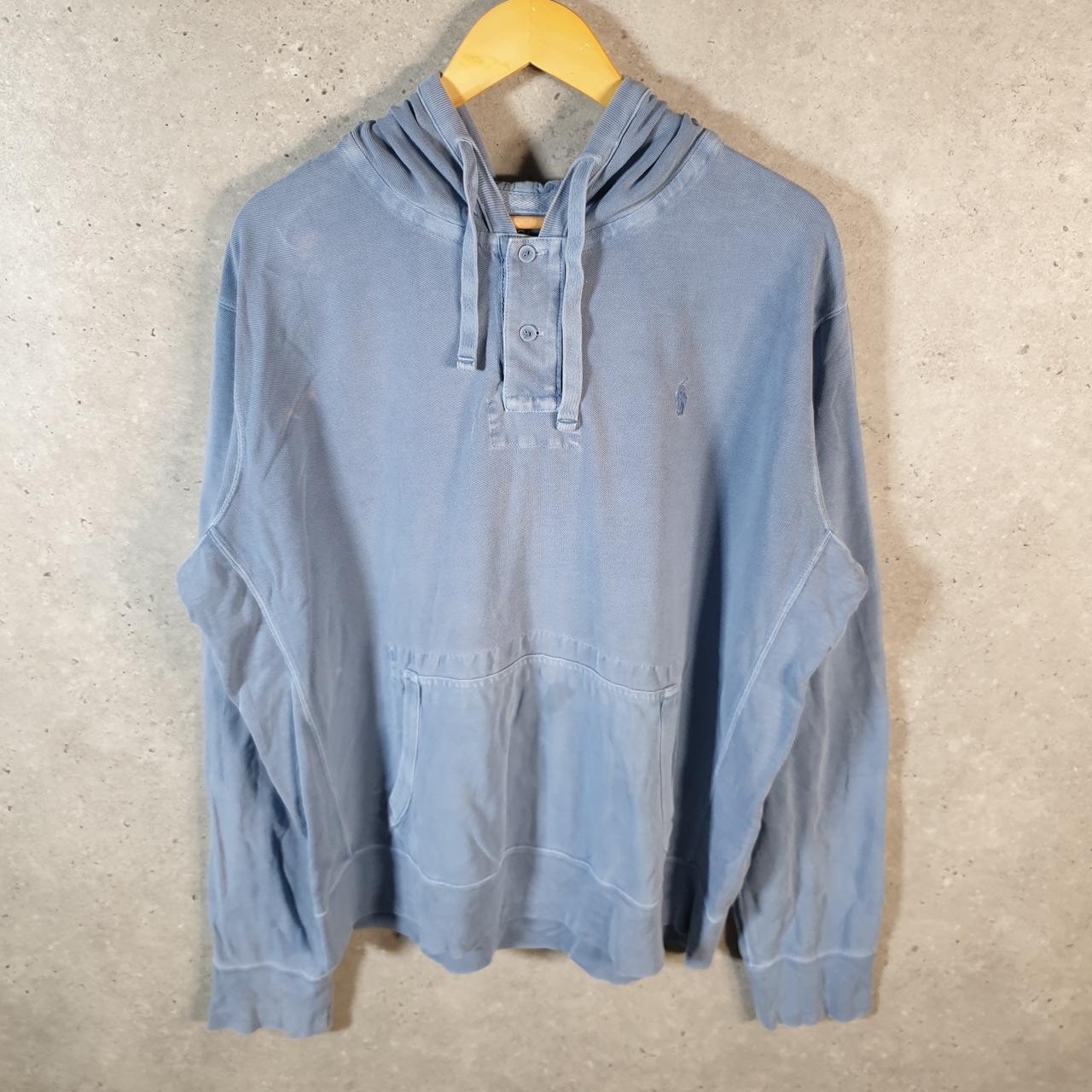 Vintage Ralph Lauren Polo Heavyweight Hoodie Men’s XL Blue Cotton 1/4 Button Pony
