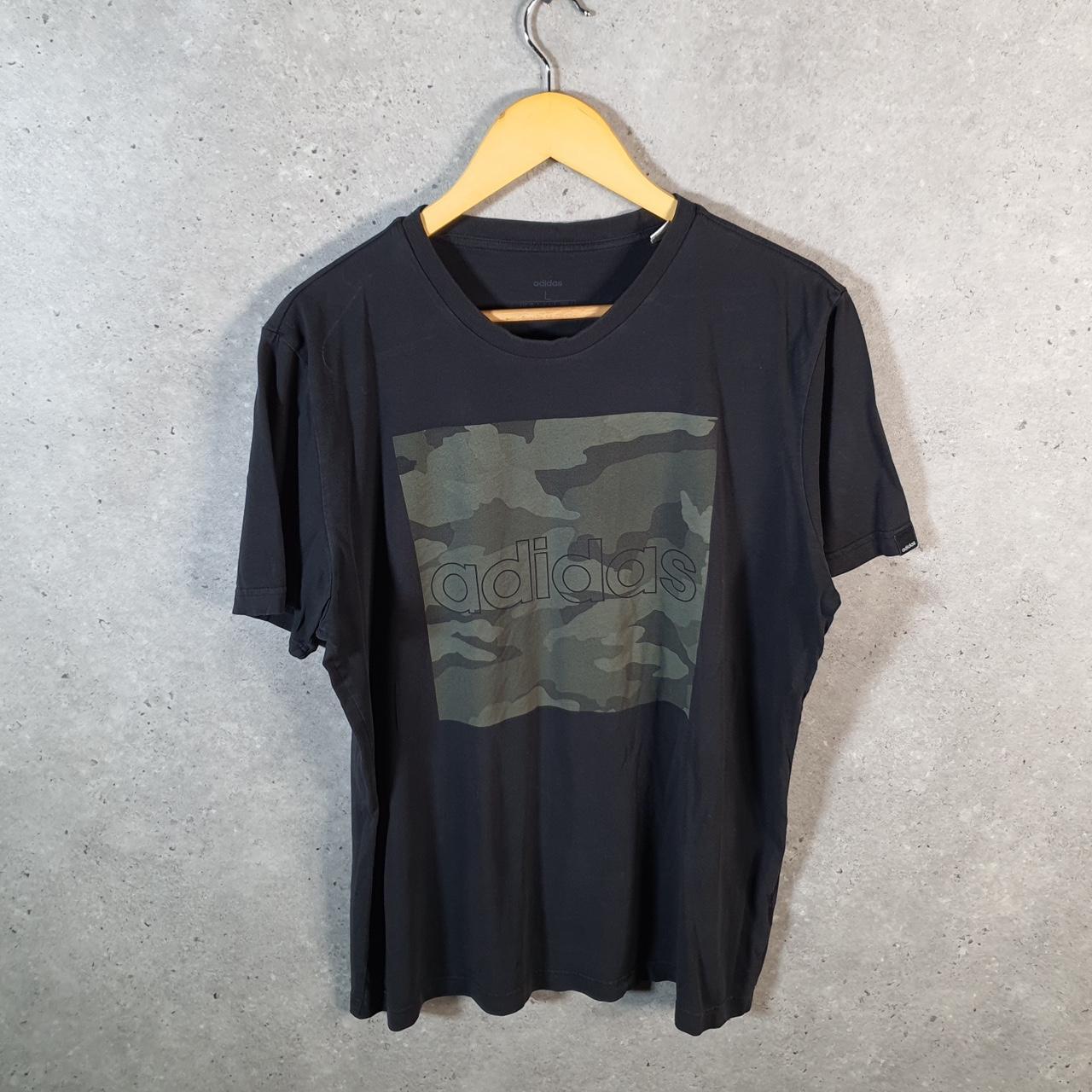 Vintage Adidas Camouflage T Shirt Men’s Large Black Three Stripes Logo Athletic