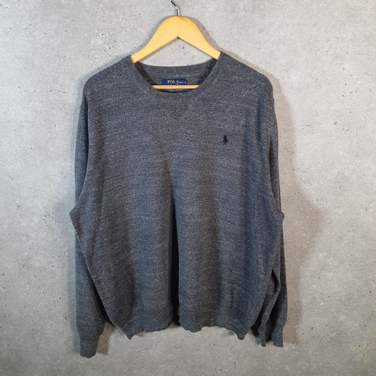 Vintage Ralph Lauren Polo Knit Sweatshirt Men’s Large Grey Pullover Pony C8850