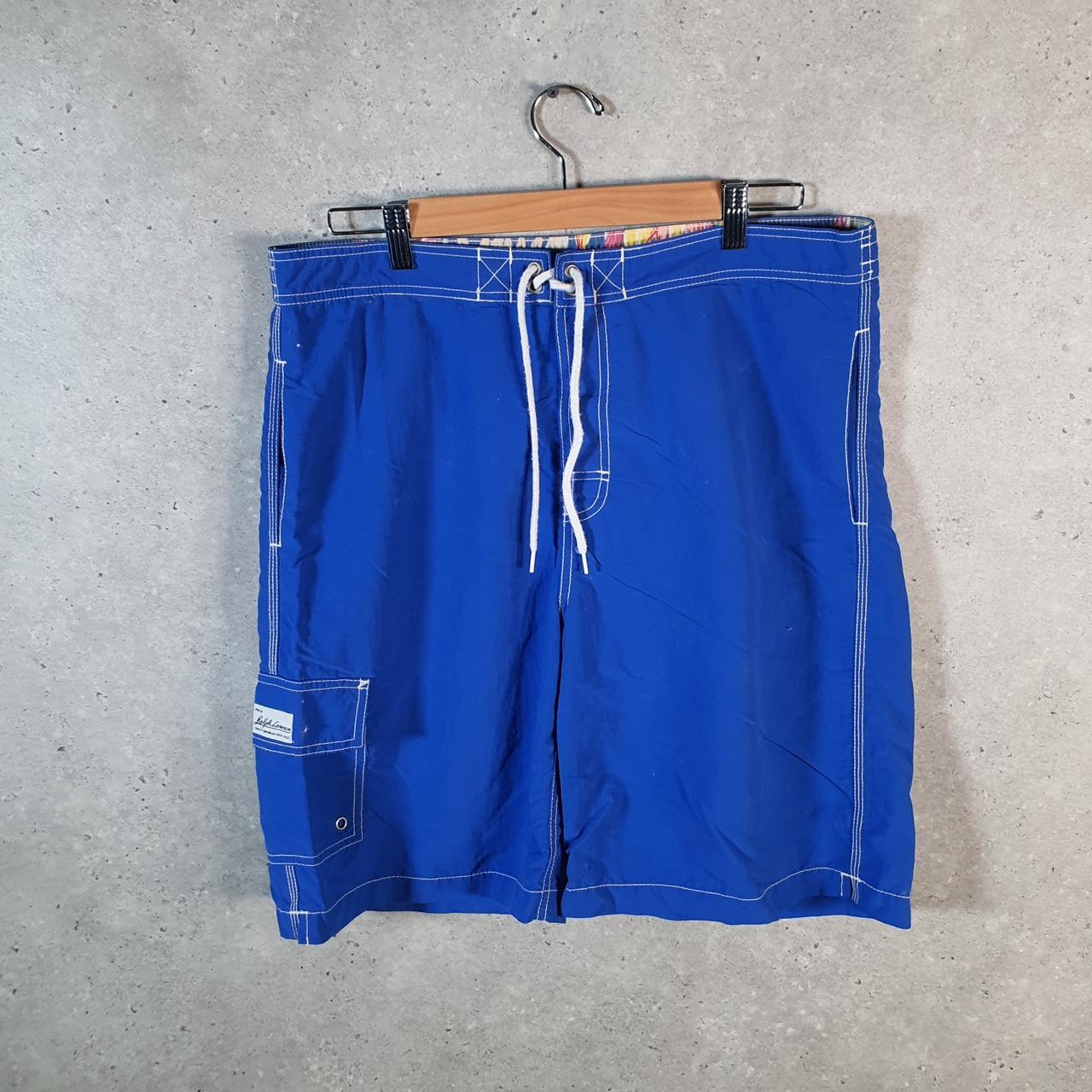 Vintage Ralph Lauren Polo Swim Shorts Cargo Men’s Medium Blue Baggy Cotton Big Fish Vintage