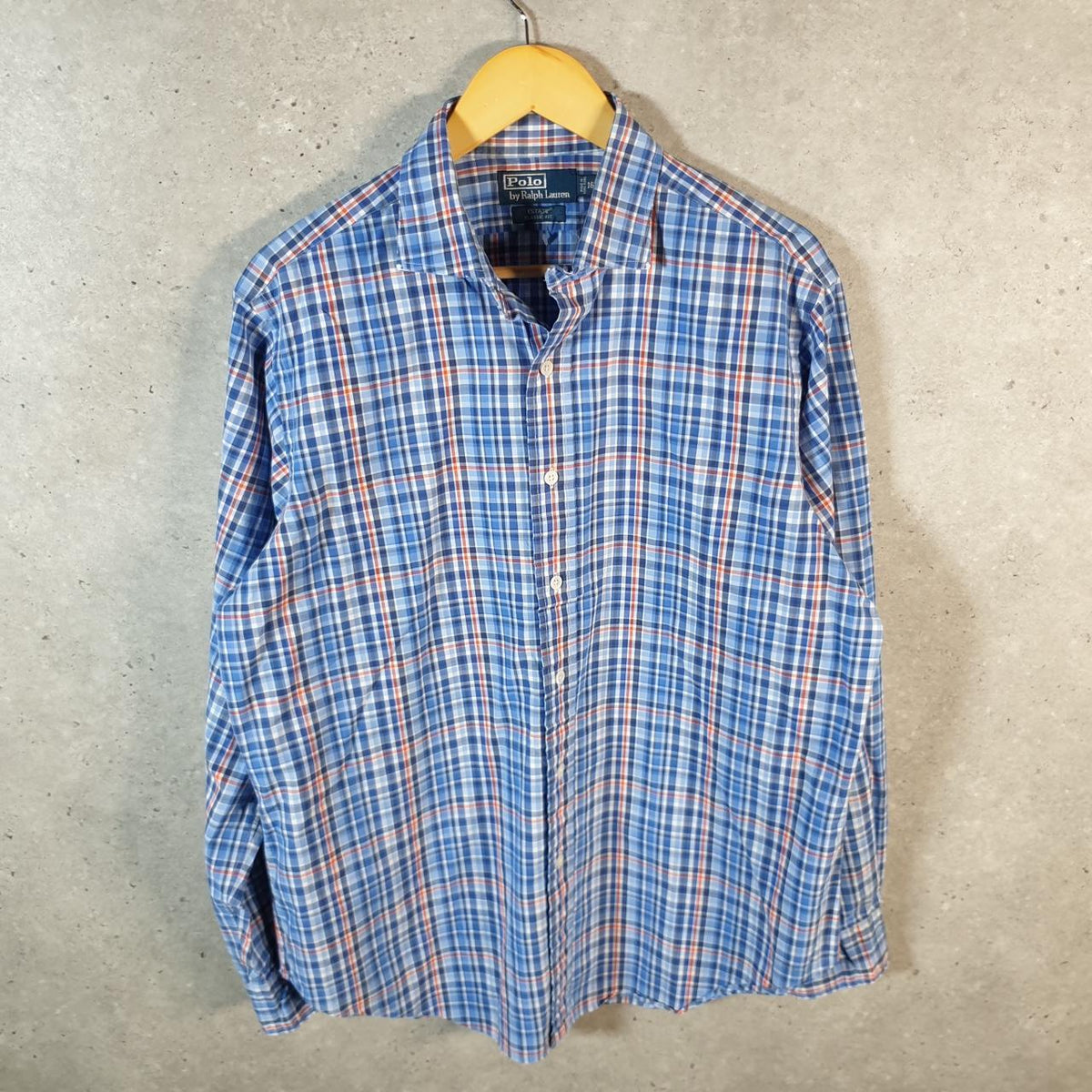Vintage Ralph Lauren Button Down Shirt Men’s Large Blue Checkered Estate Classic Fit