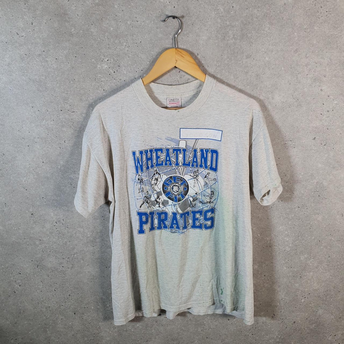 Vintage Oneita Power Wheatland Pirates T Single Stitch T Shirt Men’s Large Grey Big Fish Vintage