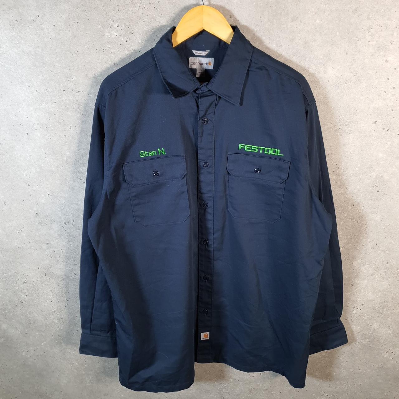 Vintage Carhartt Shirt Button Down Mens XL Navy Blue Long Sleeve Relaxed Fit